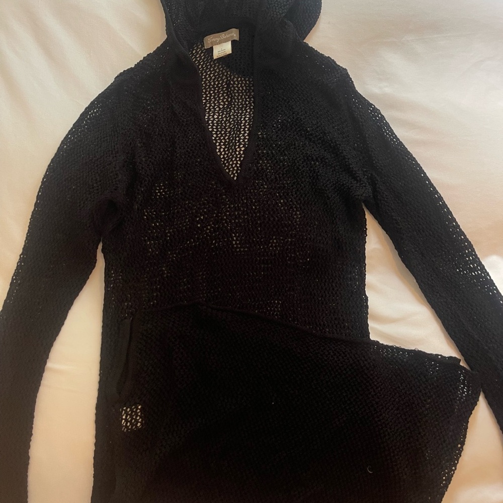 Tommy Bahama Mesh Black Long Sleeve Swim Coverup